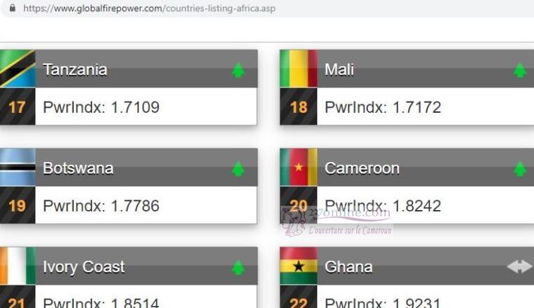 Classement: Le Cameroun est la 20e puissance militaire d’Afrique