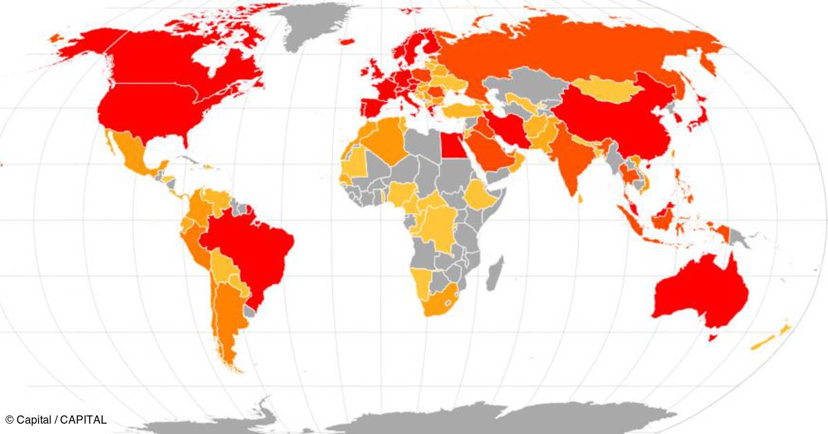 Carte du monde avec la repartition des malades du Covid-19