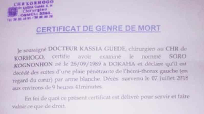 certificats de genre de mort