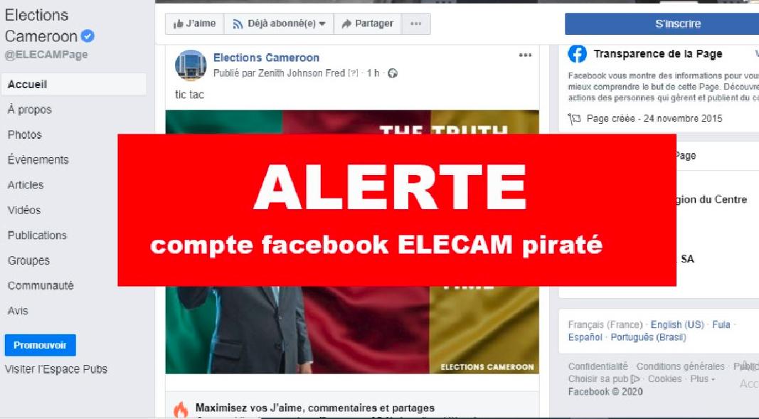 Page facebook de elecam piraté