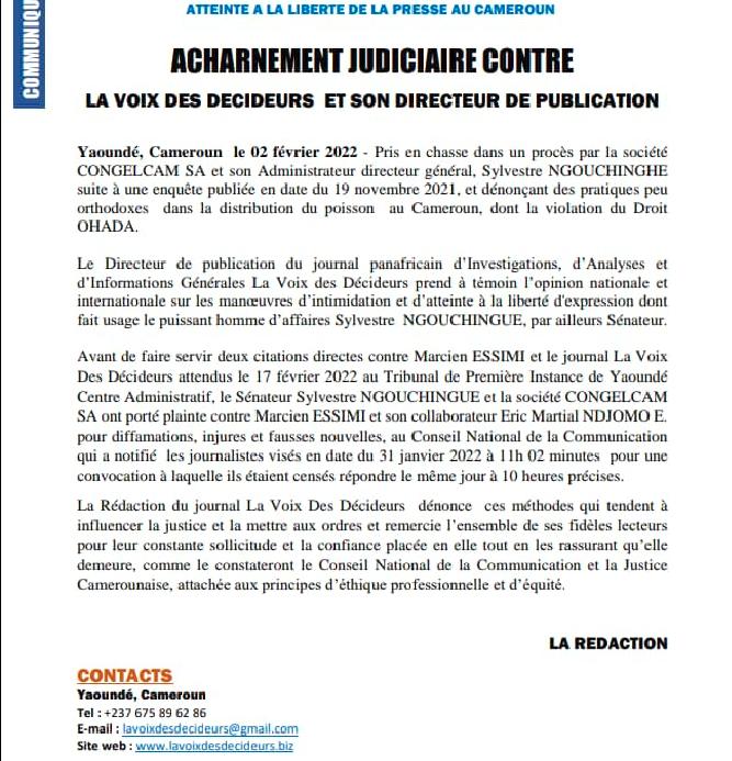 Cameroun - Alerte : Le multimilliardaire Sylvestre NGOUCHINGHE de CONGELCAM veut museler la presse 2 congelcam Vs Essimi