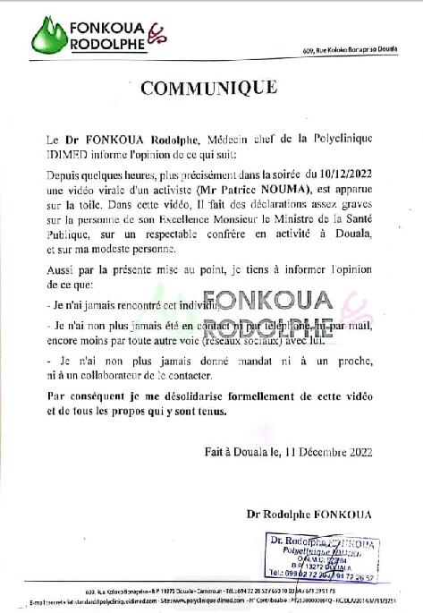Cameroun : Le Dr Fonkoua Rodolphe dénonce une enieme manipulation de Patrice Nouma 2 Fonkoua rodolphe