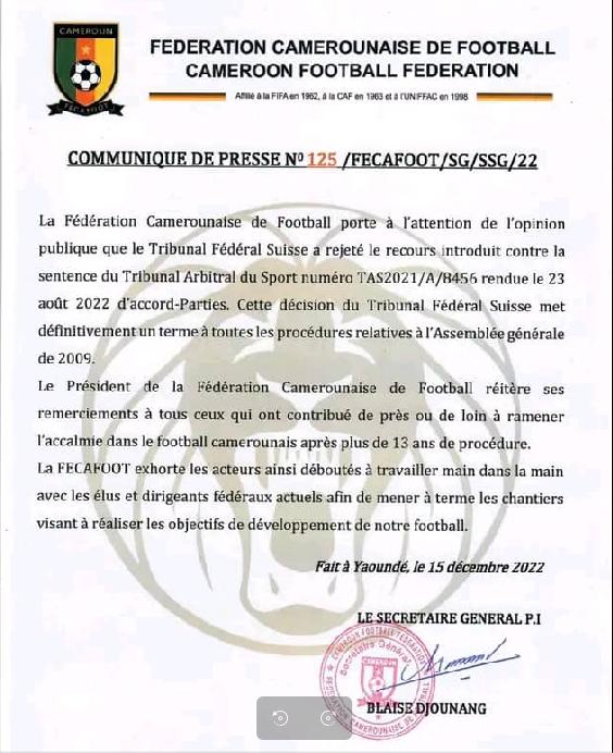 Cameroun : Abdouraman Hamadou humilié au TAS une énième fois, voulant faire annuler l'élection de Samuel Eto'o 2 rejet TAS